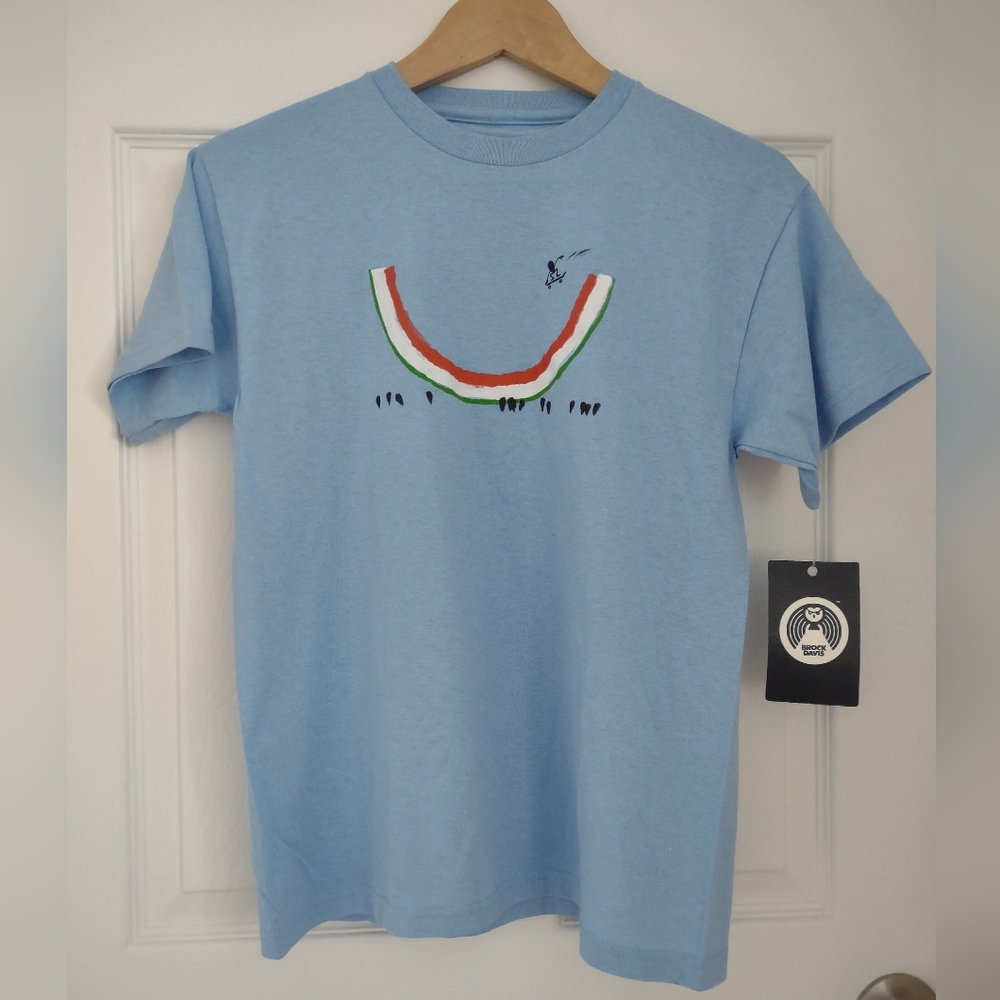 light Blue Watermelon 🍉 seeds on skateboard tshirt